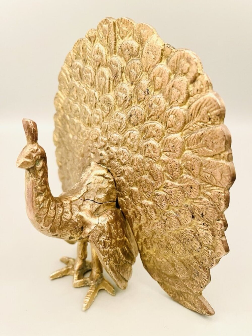 Vintage 1950s Solid Brass Peacock Sculpture 6x6x3β SEI Taiwan ROC MCM Decor
